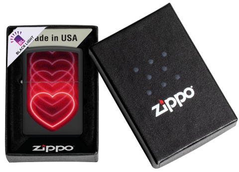 48593 Black Light Heart Waves Windproof Lighter