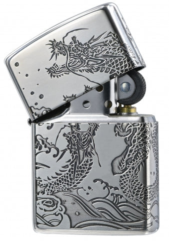 ZA-3-39C Twin Sea Dragons Windproof Lighter – Silver