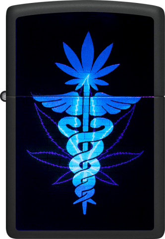 46266 Radiant Cannabis Leaf Windproof Lighter (Includes Blue-Light Keychain, Assorted Color)