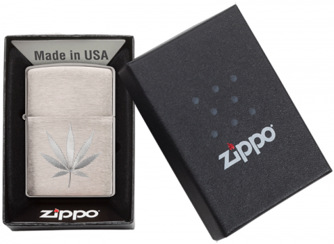 29587 拉絲銀大麻葉防風打火機