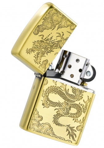 ZA-3-35C Dragon Pattern Windproof Lighter – Gold