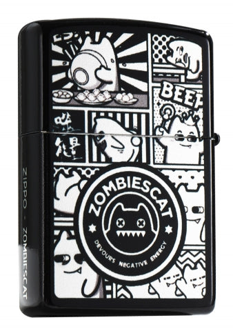 Z-029 Devil Cat Windproof Lighter Set – Black & Silver-Plated