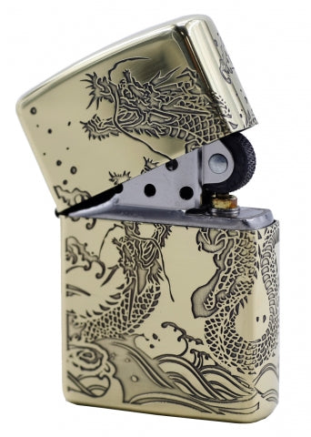 ZA-3-39A Twin Sea Dragons Windproof Lighter – Gold