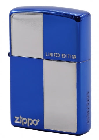 ZA-3-122B Square Grid Windproof Lighter – Blue & Silver