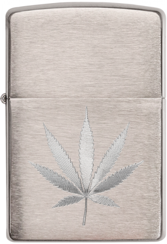 29587 Brushed Silver Cannabis Leaf Windproof Lighter