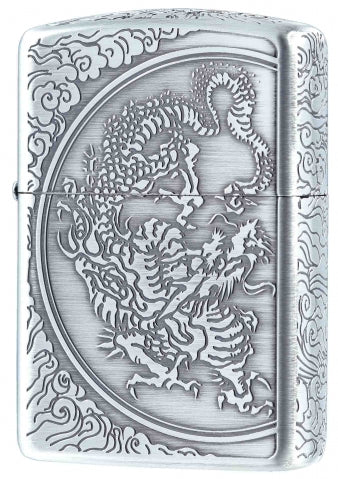 ZA-3-33C Lucky Dragon - Antique Silver (Armor) Windproof Lighter