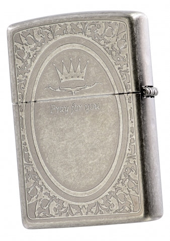 ZA-1-38B Crown & Crystal Cross Windproof Lighter – Antique Silver