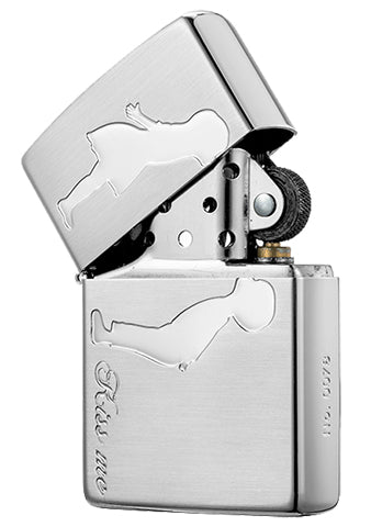 ZA-3-138A Sealed with a Kiss Windproof Lighter – Brushed Silver