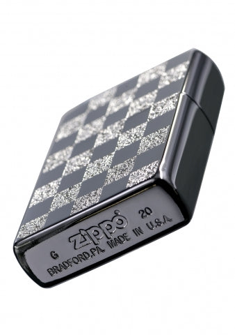 ZA-3-145B Chessboard Windproof Lighter – Black & Silver with Bright Silver
