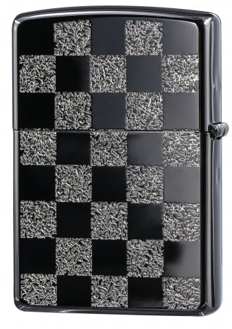 ZA-3-145B Chessboard Windproof Lighter – Black & Silver with Bright Silver
