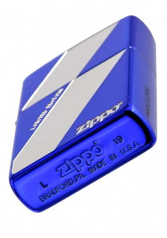 ZA-3-123B Diagonal Grid Windproof Lighter – Blue & Silver