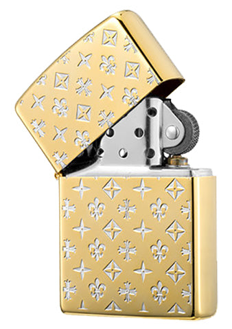 ZA-3-163A Embossed Pattern Windproof Lighter – Bright Gold