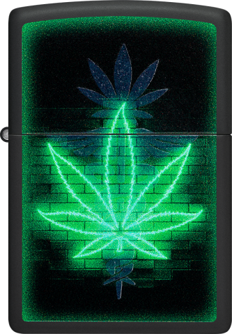 46266 Radiant Cannabis Leaf Windproof Lighter (Includes Blue-Light Keychain, Assorted Color)