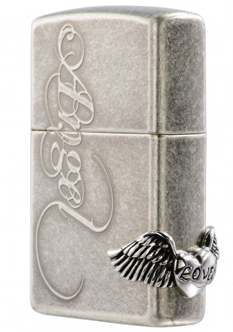 ZA-1-3B Angel of Love Windproof Lighter – Antique Silver