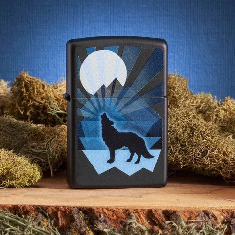 29864 NightMoonWolfHowlWindproofLighter