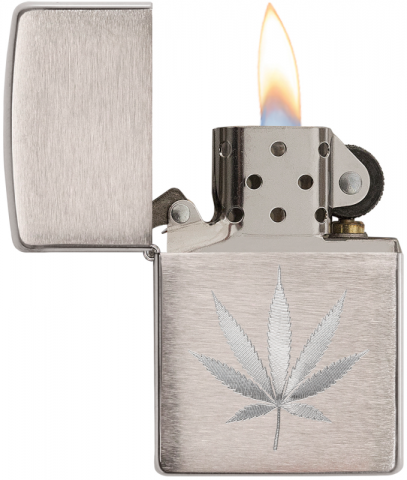 29587 拉絲銀大麻葉防風打火機