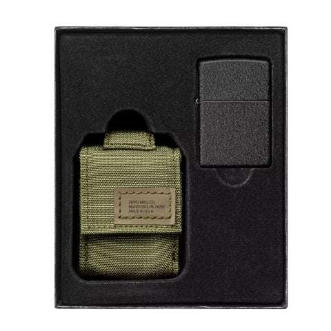 49400 Green Moller Leather Case + 236 Black Crackle Windproof Lighter Set