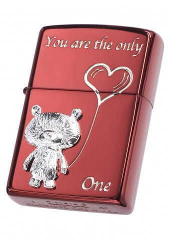 ZA-3-165B Teddy Bear with Heart Windproof Lighter – Bright Red & Silver