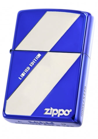 ZA-3-123B Diagonal Grid Windproof Lighter – Blue & Silver