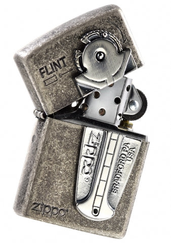ZA-3-166B Flint Dispenser Design Windproof Lighter – Antique Silver