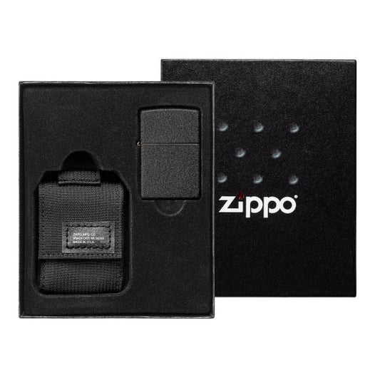49402 Black Moeller Leather Case + 236 Black Crackle Windproof Lighter Set