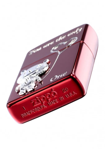 ZA-3-165B Teddy Bear with Heart Windproof Lighter – Bright Red & Silver