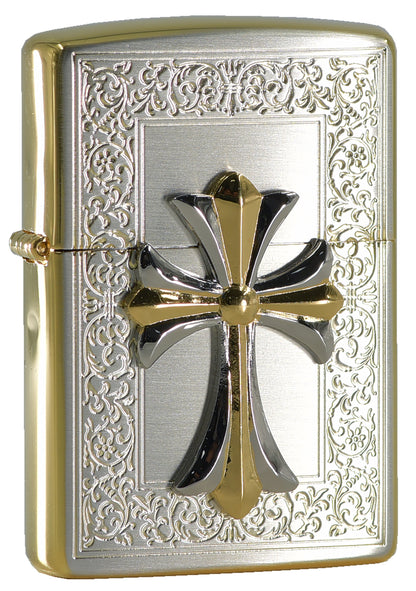ZA-5-17A Two-Tone Ornamental Cross Windproof Lighter