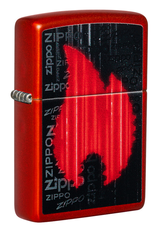 49584 Metallic Red Flame Logo Windproof Lighter