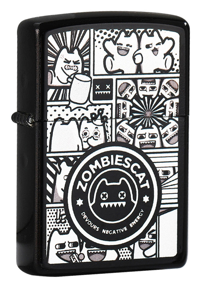 Z-029 Devil Cat Windproof Lighter Set – Black & Silver-Plated