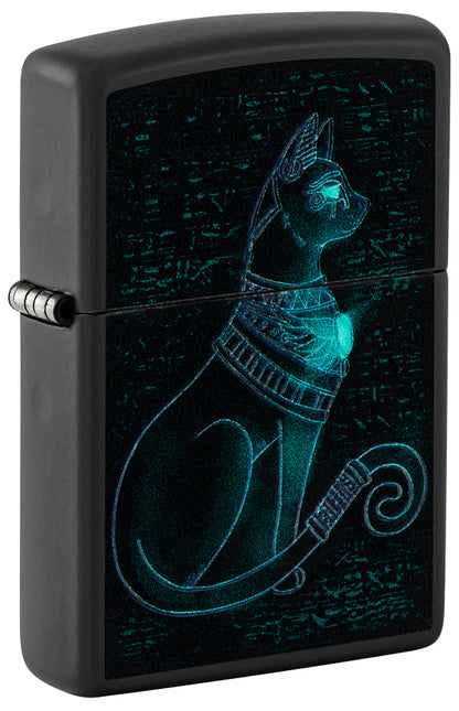 48582 Black Light Egyptian Cat Windproof Lighter (Includes Blue-Light Keychain, Assorted Color)