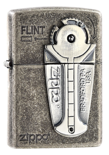 ZA-3-166B Flint Dispenser Design Windproof Lighter – Antique Silver