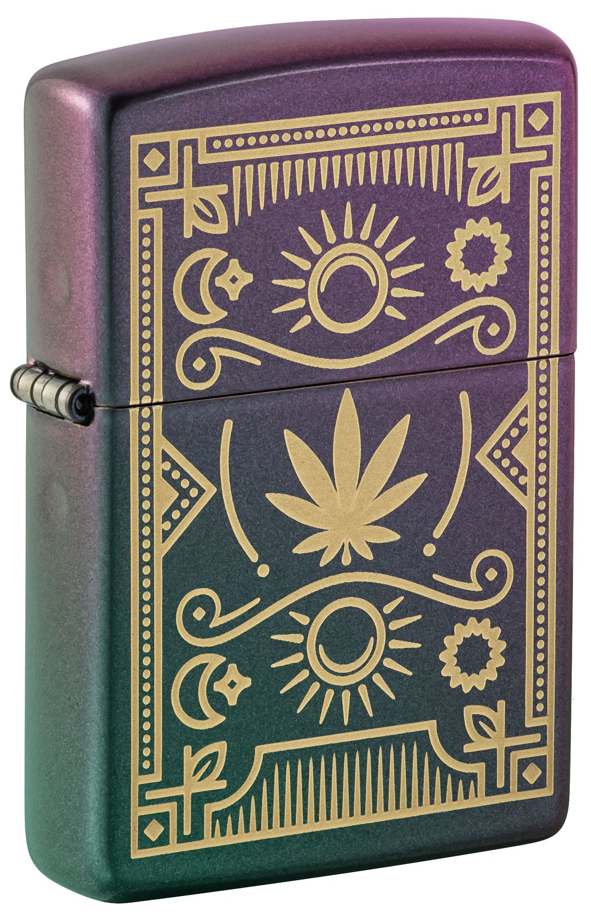 49516 Sun & Moon Cannabis Leaf Windproof Lighter