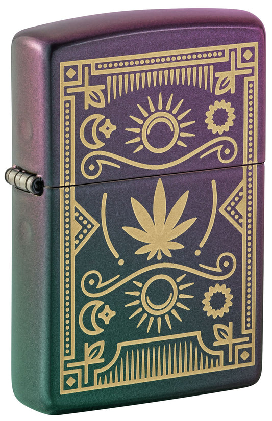 49516 Sun & Moon Cannabis Leaf Windproof Lighter