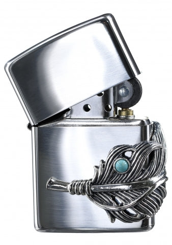 ZA-5-161B Turquoise Metal Feather (Silver) Windproof Lighter