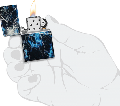48610 Lightning Design Windproof Lighter (Includes Blue-Light Keychain, Assorted Color)
