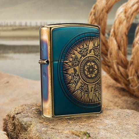 ZA-3-101A Compass Nautical Chart (Smoked Black Gold) Windproof Lighter