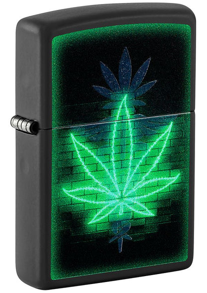 46266 Radiant Cannabis Leaf Windproof Lighter (Includes Blue-Light Keychain, Assorted Color)