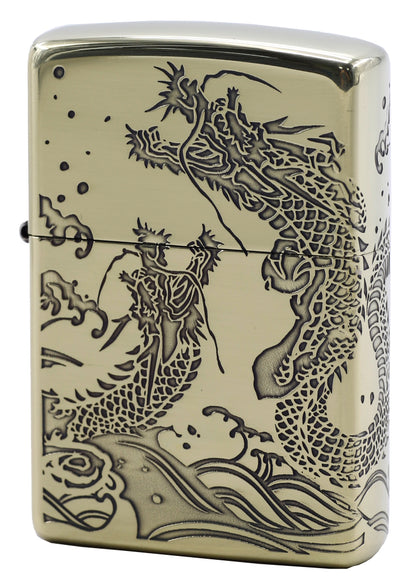ZA-3-39A Twin Sea Dragons Windproof Lighter – Gold