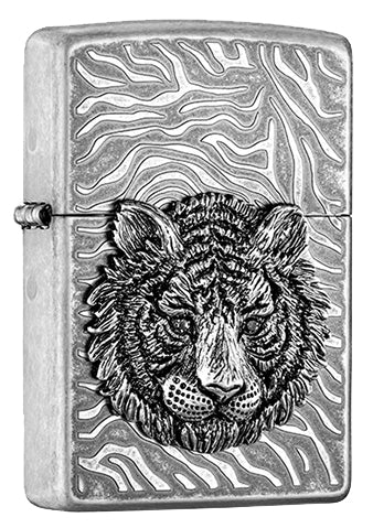 ZA-1-4B Silver-Gray Tiger with Jeweled Eyes Windproof Lighter