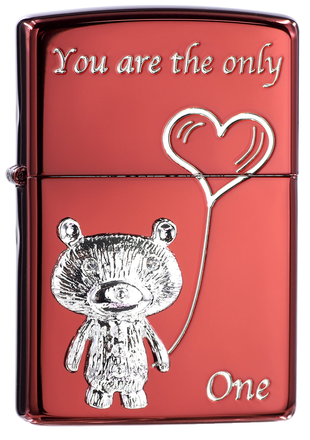 ZA-3-165B Teddy Bear with Heart Windproof Lighter – Bright Red & Silver