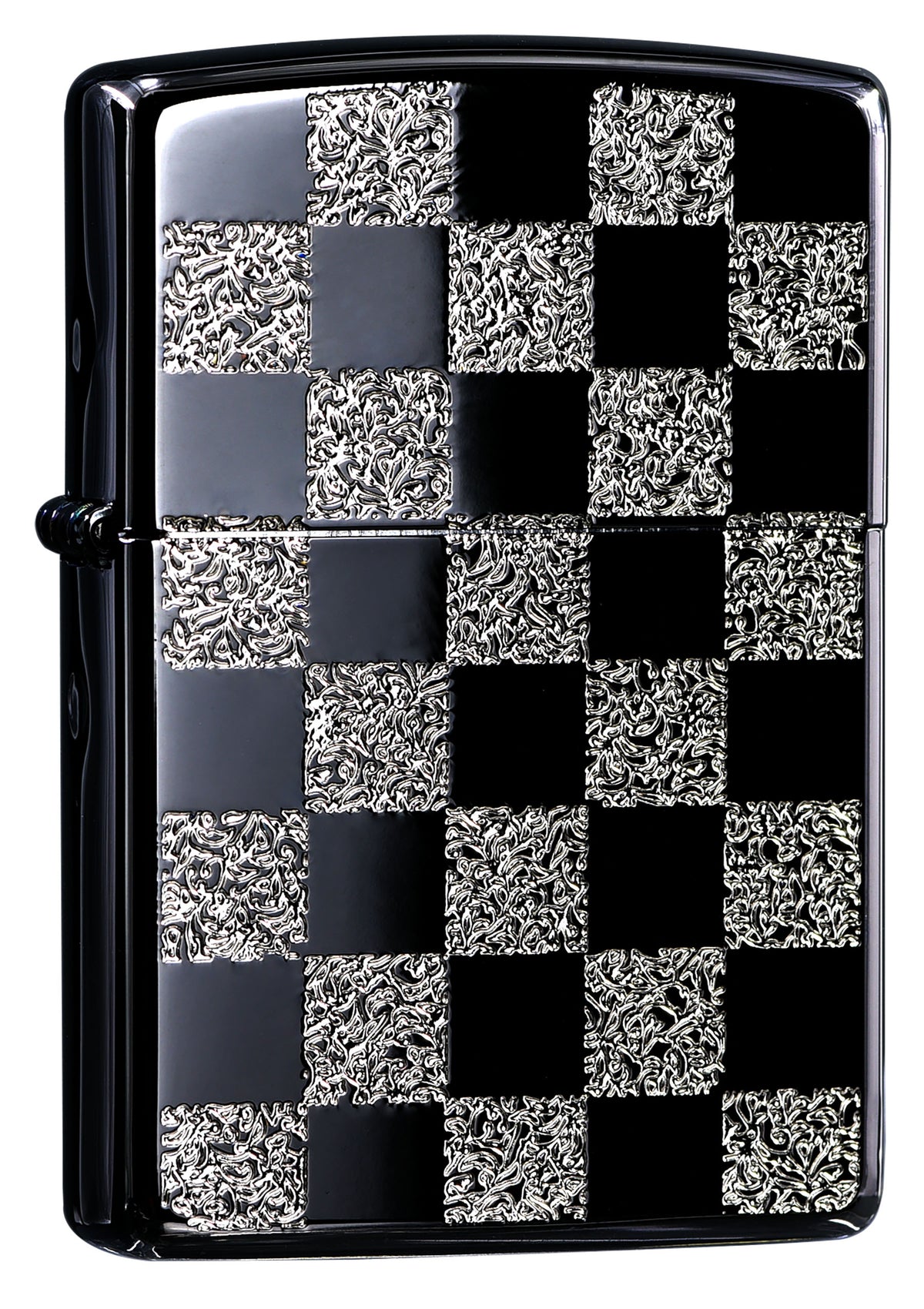 ZA-3-145B Chessboard Windproof Lighter – Black & Silver with Bright Silver