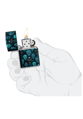46017 Sugar Skull Windproof Lighter (Includes Blue-Light Keychain, Assorted Color)
