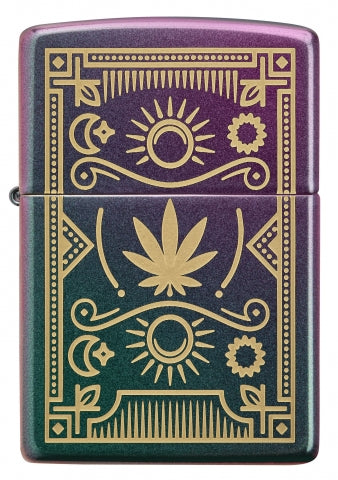 49516 Sun & Moon Cannabis Leaf Windproof Lighter