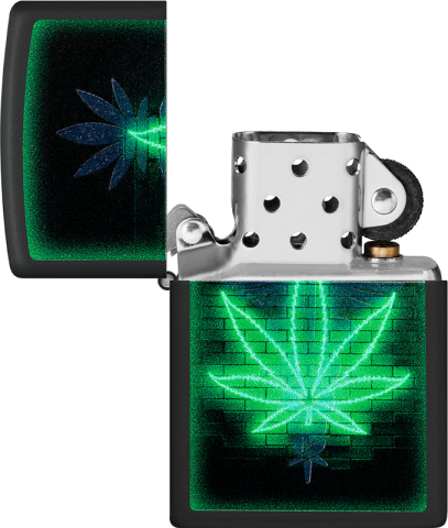 46266 Radiant Cannabis Leaf Windproof Lighter (Includes Blue-Light Keychain, Assorted Color)