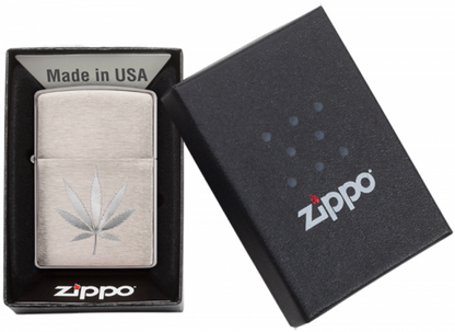 29587 拉絲銀大麻葉防風打火機