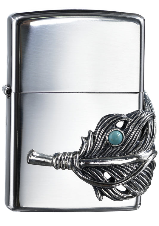 ZA-5-161B Turquoise Metal Feather (Silver) Windproof Lighter