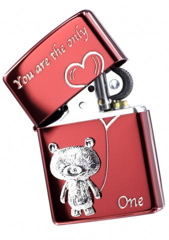 ZA-3-165B Teddy Bear with Heart Windproof Lighter – Bright Red & Silver