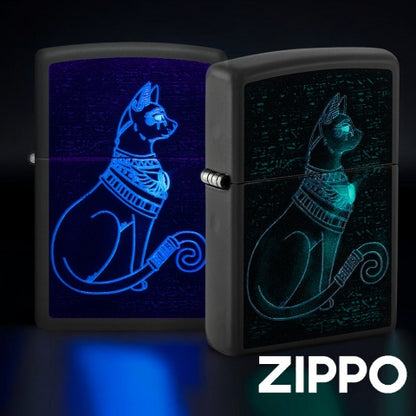 48582 Black Light Egyptian Cat Windproof Lighter (Includes Blue-Light Keychain, Assorted Color)