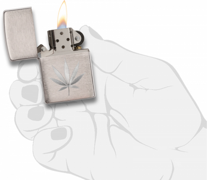 29587 拉絲銀大麻葉防風打火機