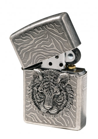 ZA-1-4B Silver-Gray Tiger with Jeweled Eyes Windproof Lighter